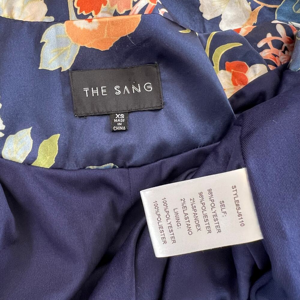The Sang XS Floral Blazer Pants Suit Set Navy Blue Career Wedding Outfit GUC - Picture 5 of 11